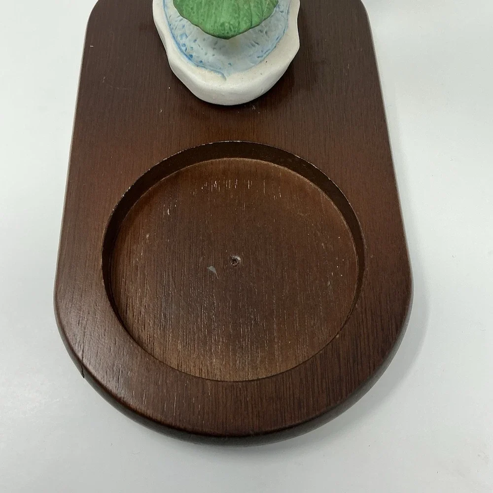 Vintage Mallard Duck Ceramic Figurine Wood Base Ashtray Holder Cabin Decor